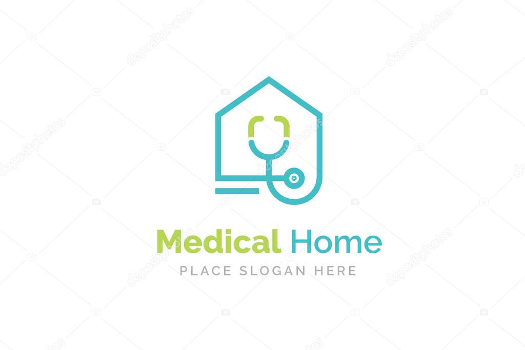 Doctor home logo design with stethoscope icon.