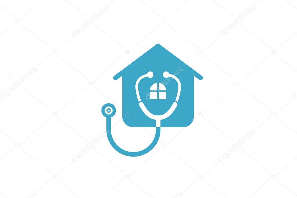 Doctor home logo design with stethoscope icon.