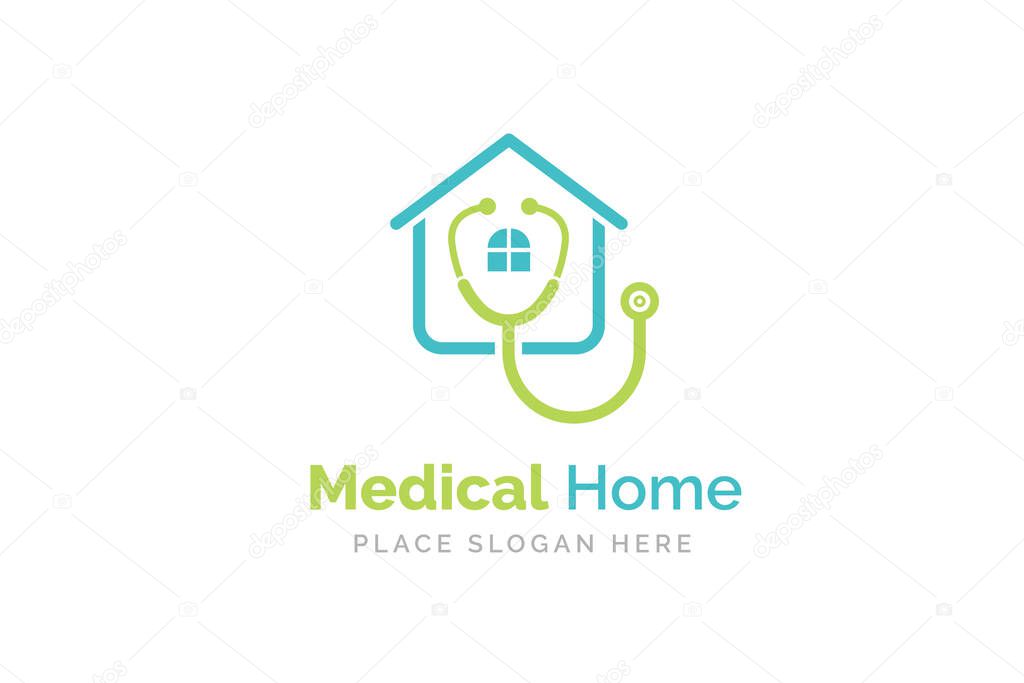 Medical home logo design with stethoscope icon.