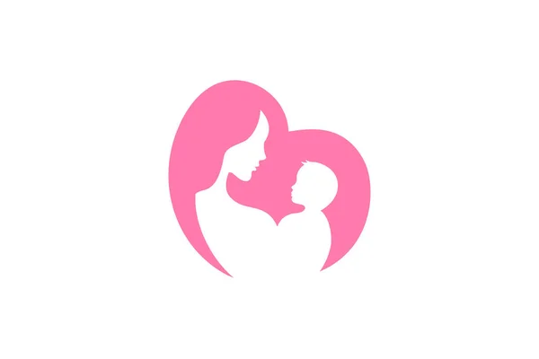 Anne ve bebek logo vektör sembolü. Annem logo şablonuna sarılıyor..