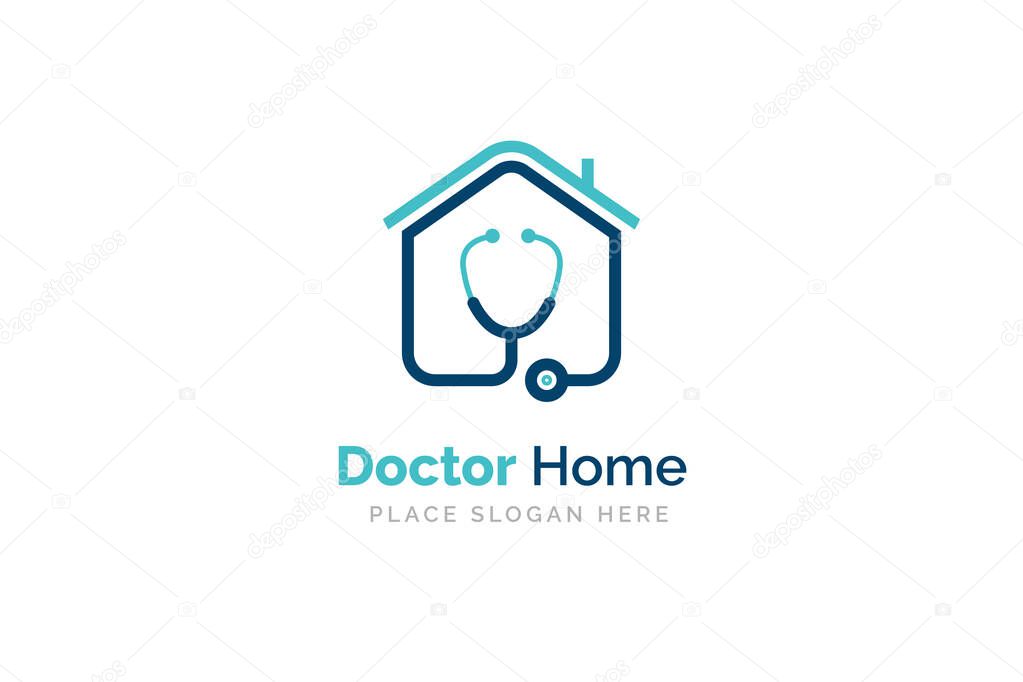 Doctor home logo design with stethoscope icon