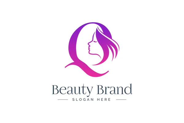 Lettre Design Logo Beauté Silhouette Visage Femme Isolée Sur Lettre — Image vectorielle