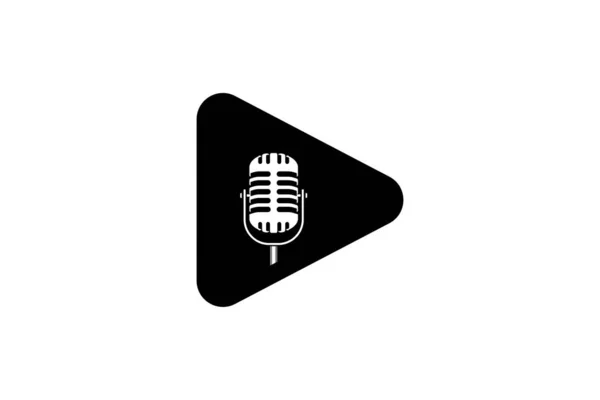 Podcast Radyo Logosunu Retro Mikrofonlu Çal Düğme Simgesini Çal — Stok Vektör