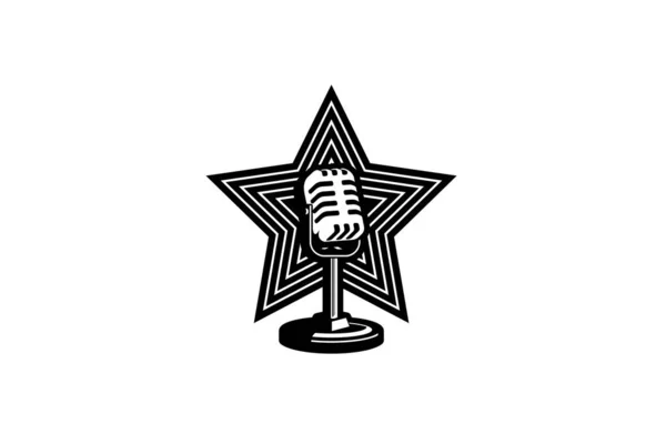 Retro Mikrofon Vektör Çizimi Podcast Veya Karaoke Logosu Için Tasarım — Stok Vektör