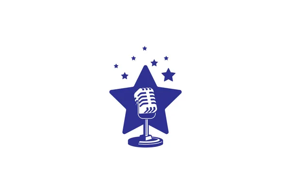 Singer Star logo şablonu. Yıldızın içindeki mikrofon silueti. Başrol için simge, şarkı yarışması, etkinlik, karaoke, podcast.