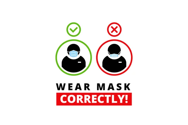 正确佩戴口罩标志贴纸设计 口罩需要防盗标志 — 图库矢量图片