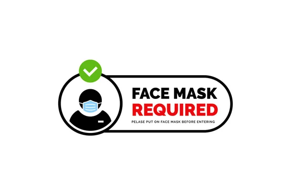 口罩需要示警标志 具有圆形矩形框架的面罩的人体轮廓轮廓 — 图库矢量图片