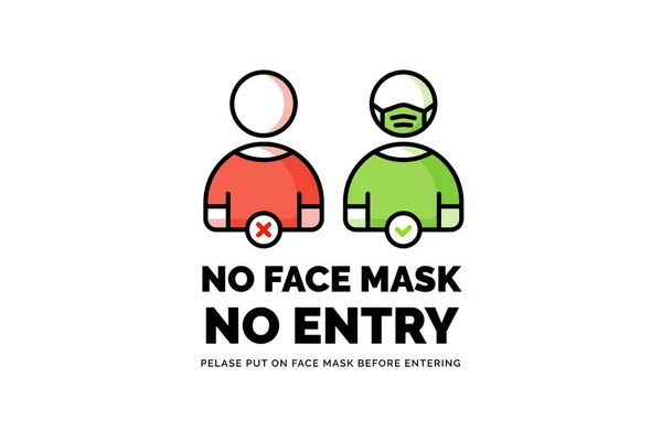 口罩需要示警标志 没有面罩 没有入口标志设计 戴着面具的人物形象轮廓 — 图库矢量图片