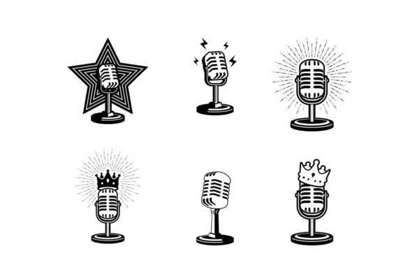 Illustrazione Vettoriale Del Microfono Retrò Mic Elemento Design Podcast Karaoke — Vettoriale Stock