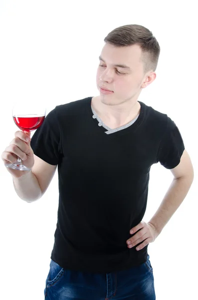 Man met een glas rode wijn — Stockfoto