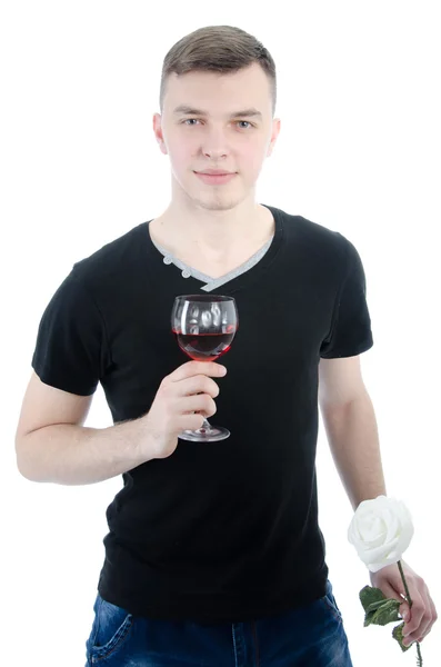 Homem segurando um copo de vinho tinto — Fotografia de Stock