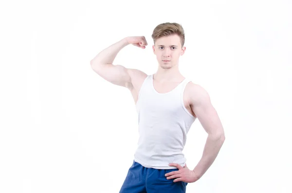 Young guy. Healthy lifestyle. White background. — Stock Photo, Image