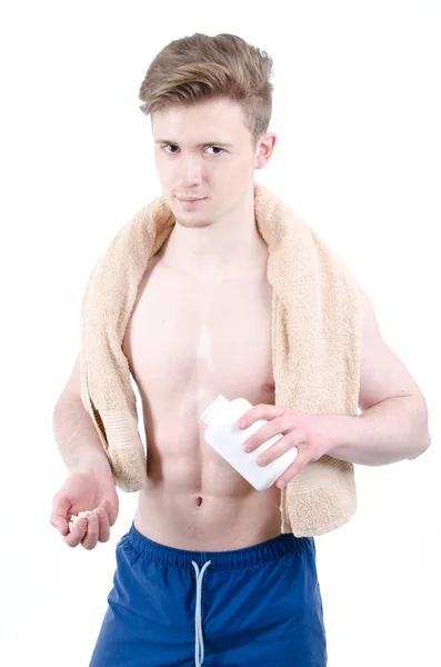 Young guy. Sports nutrition. — Stock Photo, Image