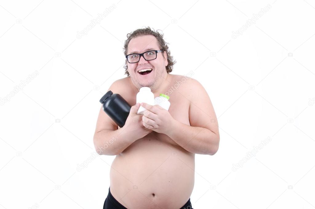 Sports nutrition. Fat guy.