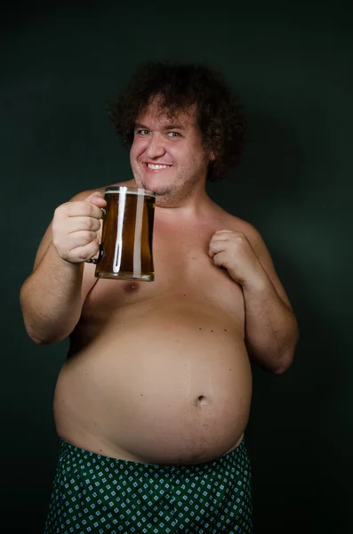 Funny fat man with glass of beer — Stock Photo, Image