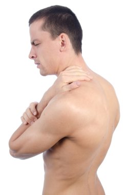 Genç adam ve boyun bir ağrı.