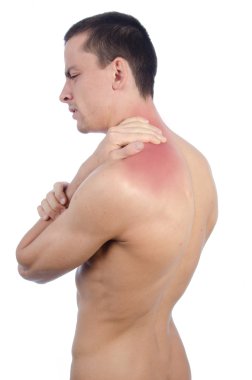 Genç adam ve boyun bir ağrı.