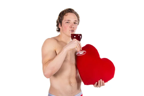 Kärlek Och Romantik Rolig Sexig Cupid Snygg Kille Vit Bakgrund — Stockfoto