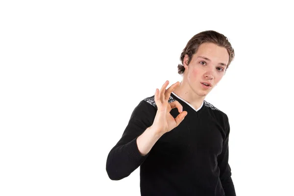 Leerling Een Witte Achtergrond Jonge Aantrekkelijke Man Boeken — Stockfoto