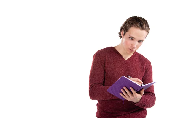 Étudiant Sur Fond Blanc Jeune Homme Attrayant Livres — Photo
