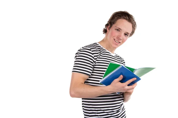 Student Auf Weißem Hintergrund Junger Attraktiver Kerl Und Bücher — Stockfoto