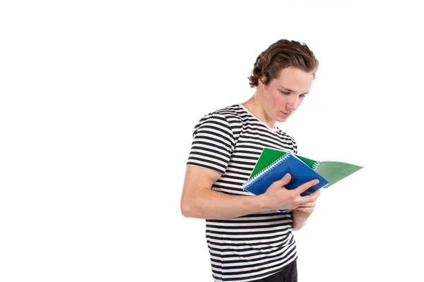 Étudiant Sur Fond Blanc Jeune Homme Attrayant Livres — Photo