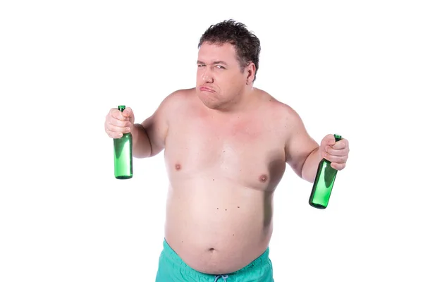 Funny Fat Man Drinking Beer — Stock Photo, Image