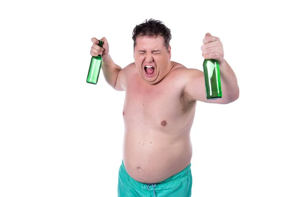 Engraçado Gordo Está Bebendo Cerveja — Fotografia de Stock