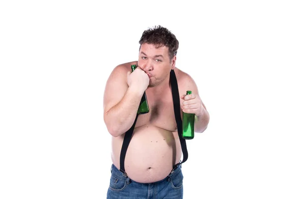 Hombre Gordo Divertido Está Bebiendo Cerveza —  Fotos de Stock