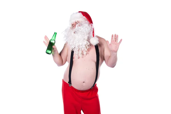 Grappige Kerstman Drinkt Bier — Stockfoto