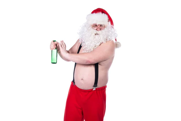 Śmieszny Święty Mikołaj Pije Piwo — Zdjęcie stockowe