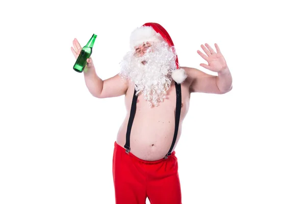 Funny Santa Claus Está Bebiendo Cerveza —  Fotos de Stock