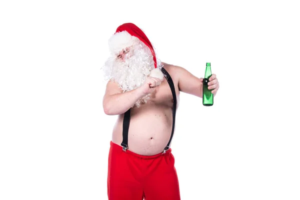 Funny Santa Claus Está Bebiendo Cerveza —  Fotos de Stock