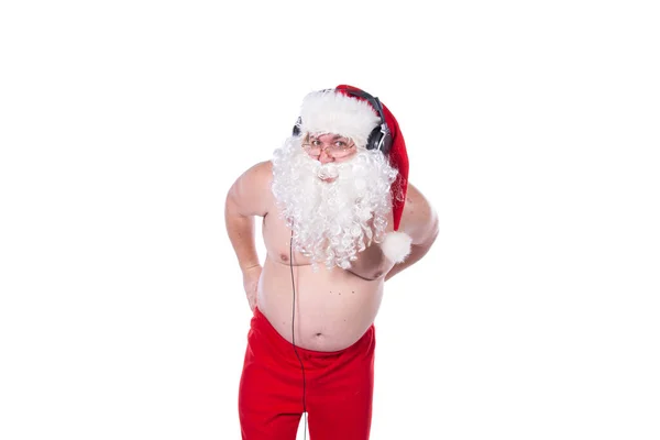 Babbo Natale Divertente Sta Ballando Musica Gioia — Foto Stock