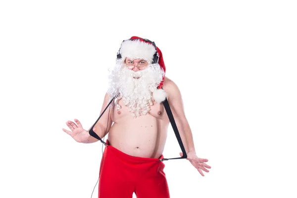 Śmieszny Święty Mikołaj Tańczy Muzyka Radość — Zdjęcie stockowe