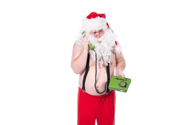 Santa Claus Graciosa Está Hablando Por Teléfono —  Fotos de Stock