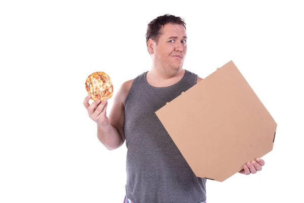 Divertente Grasso Uomo Scatole Pizza — Foto Stock