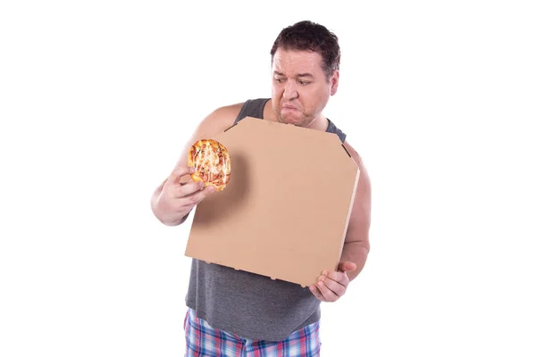 Hombre Gordo Divertido Cajas Pizza — Foto de Stock