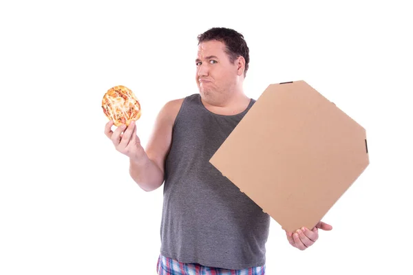 Hombre Gordo Divertido Cajas Pizza — Foto de Stock