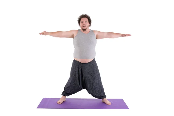 Lustiges Yoga Und Fetter Mann — Stockfoto