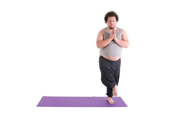 Funny Yoga Fat Man — Stock Photo, Image