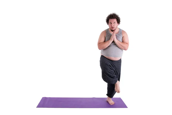 Funny Yoga Fat Man — Stock Photo, Image