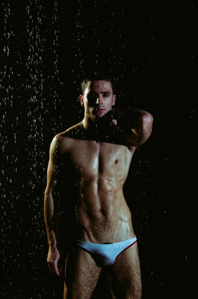 Handsome Young Man Shower Dripping Wet — Stock Photo, Image