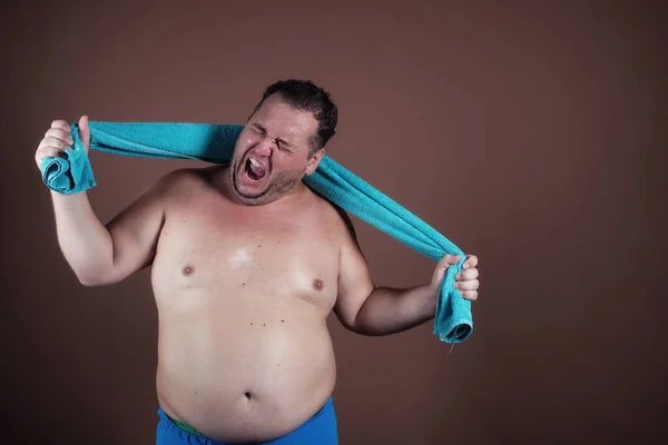 Deportes Estilo Vida Saludable Hombre Gordo Divertido Entra Para Los — Foto de Stock