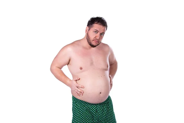 Grappige Dikke Man Dieet Gezonde Levensstijl — Stockfoto