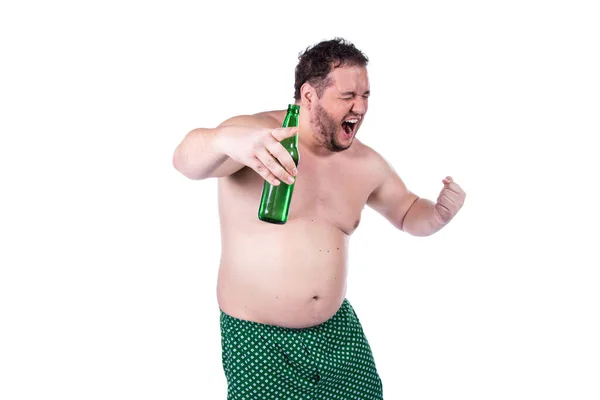 Funny Fat Man Football Fan White Background — Stock Photo, Image