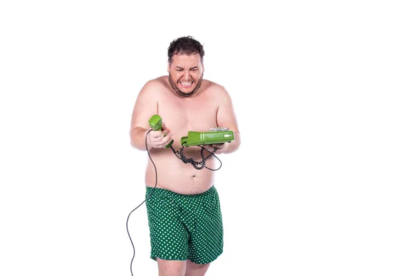 Hombre Gordo Divertido Dieta Estilo Vida Saludable — Foto de Stock