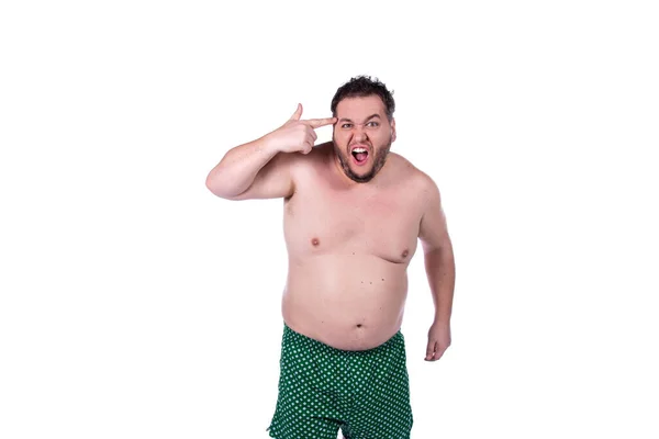 Śmieszne Tłuszcz Człowiek Dieta Zdrowy Styl Życia — Zdjęcie stockowe