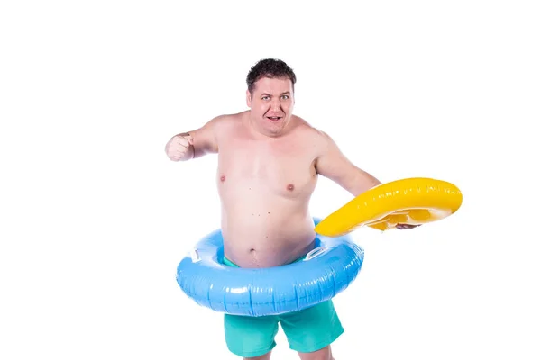 Hombre Gordo Divertido Vacaciones Vacaciones Mar — Foto de Stock