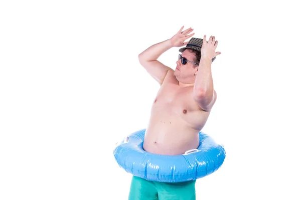 Hombre Gordo Divertido Vacaciones Vacaciones Mar — Foto de Stock